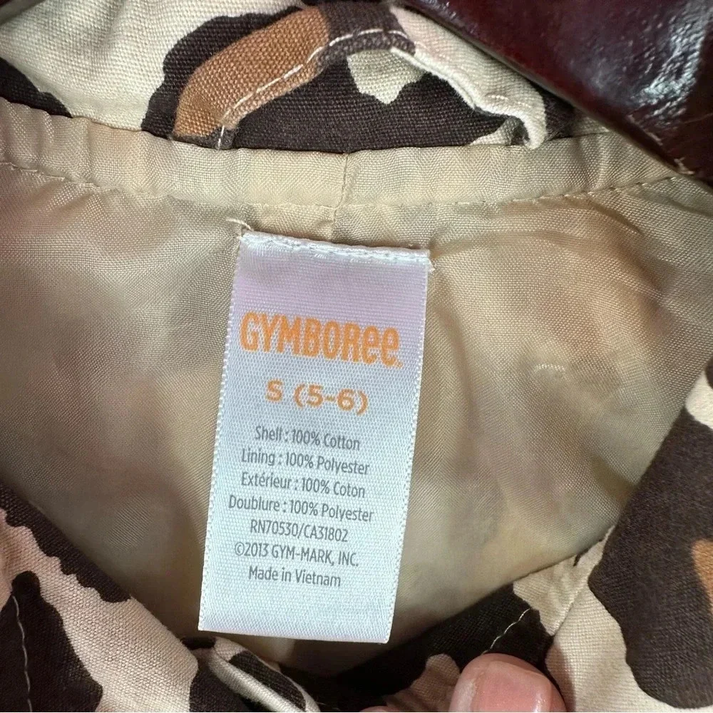 gymboree 2013 animal print leopard lined trench coat sz small 5-6 missing belt